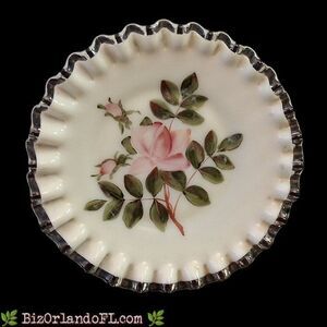 VINTAGE: Fenton Silver Crest Charleton Rose Motif Handpainted Plate Collectible